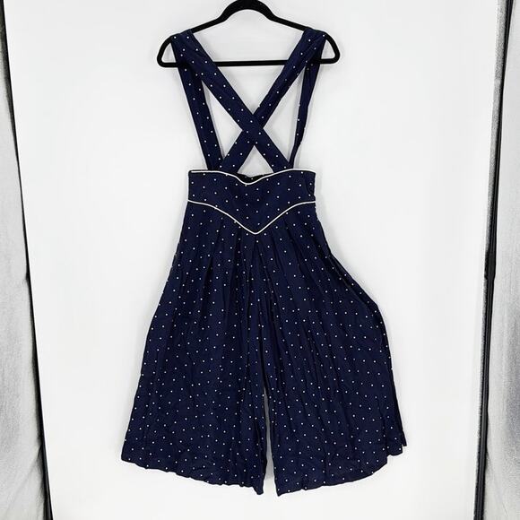 Vintage Laine blue white polka dot jumper culottes size S 80s preppy coquette - Picture 1 of 8